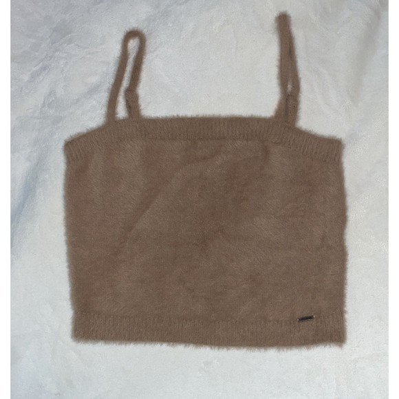 Fuzzy brown cropped soft Hollister Tank blouse Top M - Picture 2 of 12